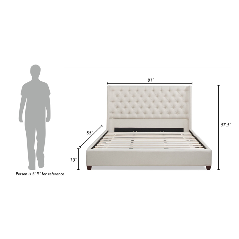 Pemberly Row Contemporary King Platform Bed Frame Light Beige