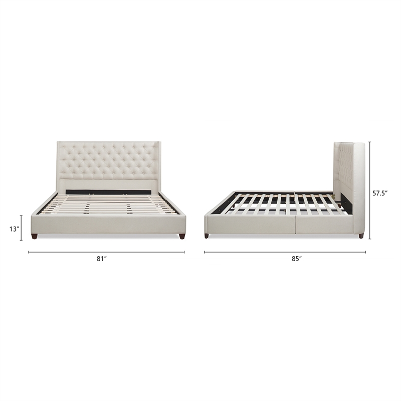 Pemberly Row Contemporary King Platform Bed Frame Light Beige