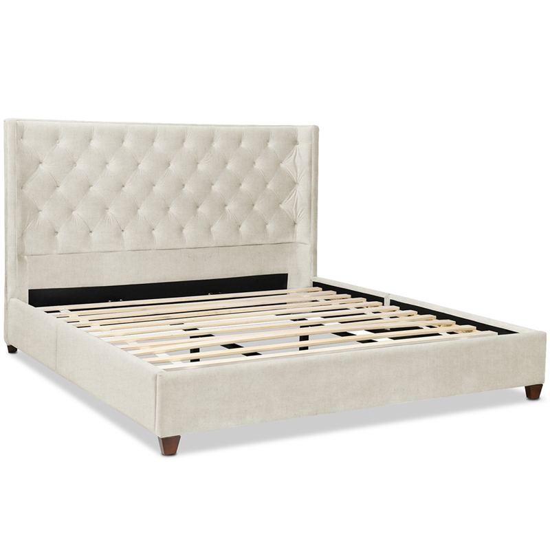 Pemberly Row Contemporary King Platform Bed Frame Light Beige