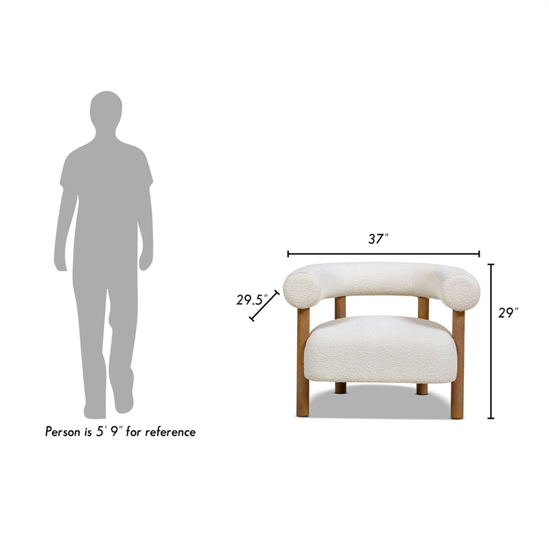 Pemberly Row Mid-Century Modern Barrel Accent Arm Chair Ivory White Boucle