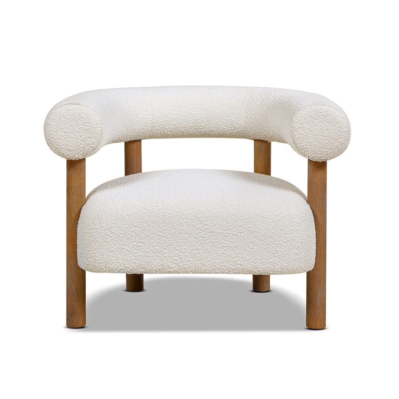 Pemberly Row Mid-Century Modern Barrel Accent Arm Chair Ivory White Boucle
