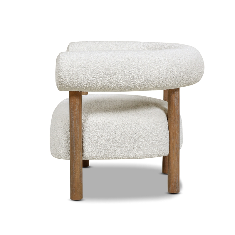 Pemberly Row Mid-Century Modern Barrel Accent Arm Chair Ivory White Boucle