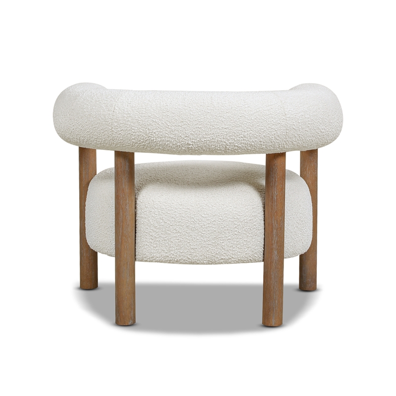 Pemberly Row Mid-Century Modern Barrel Accent Arm Chair Ivory White Boucle