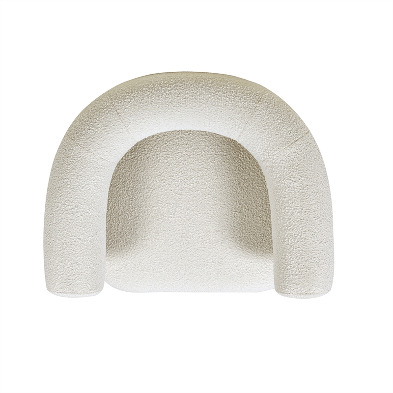 Pemberly Row Mid-Century Modern Barrel Accent Arm Chair Ivory White Boucle