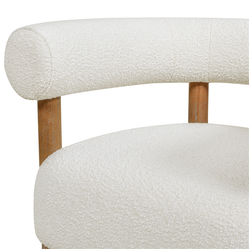 Pemberly Row Mid-Century Modern Barrel Accent Arm Chair Ivory White Boucle