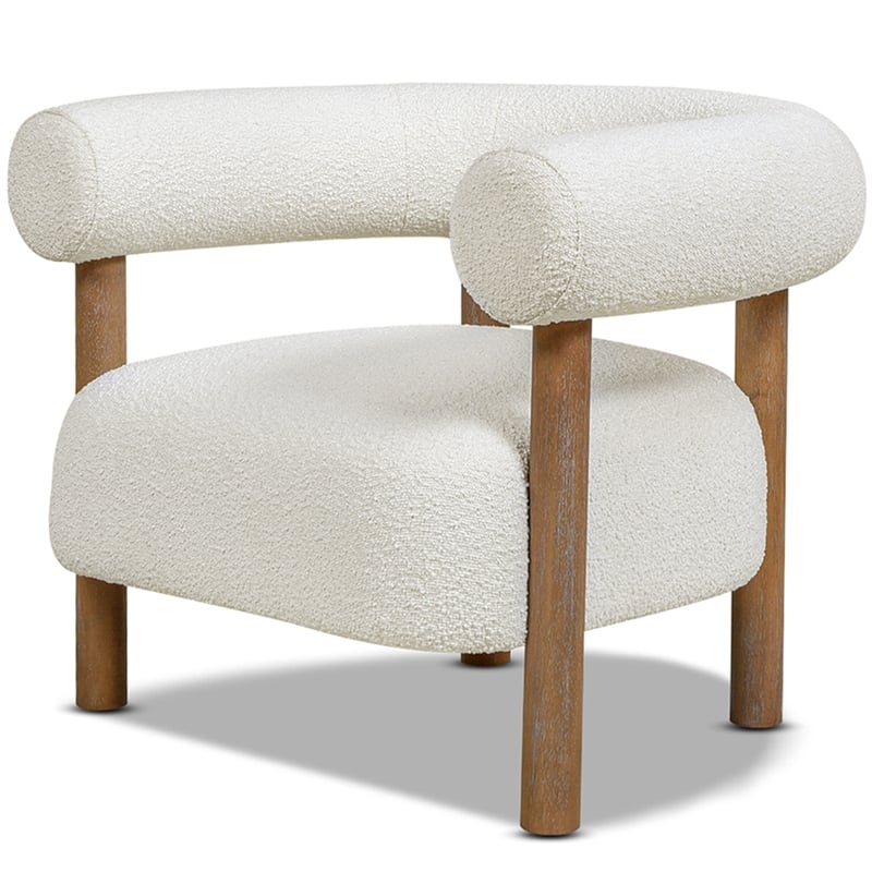 Pemberly Row Mid-Century Modern Barrel Accent Arm Chair Ivory White Boucle