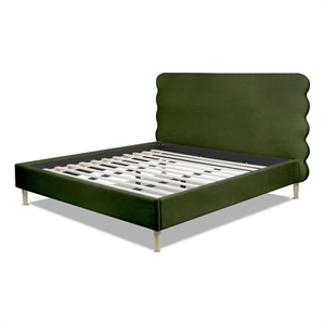 Pemberly Row Wavy Headboard Platform Bed King Olive Green Performance Velvet