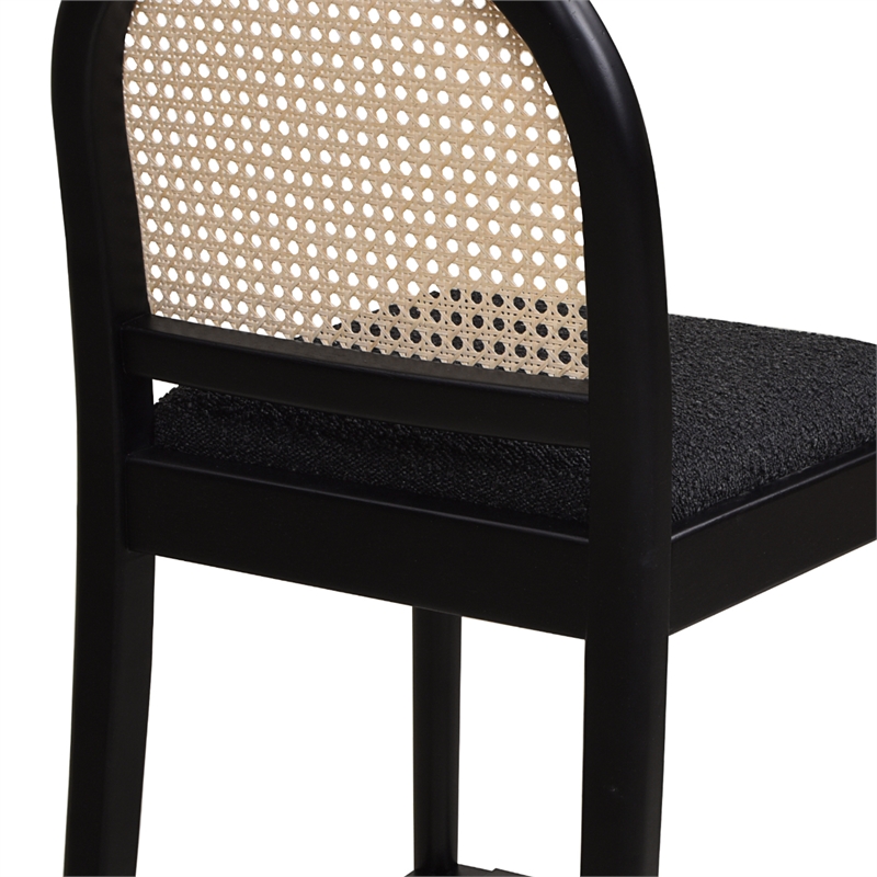 Pemberly Row Curved Back Cane Rattan Counter Stool Set of 2 Ebony Black Boucle