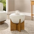 Pemberly Row Round Upholstered Ottoman with Natural Wood Base Ivory White Boucle