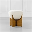 Pemberly Row Round Upholstered Ottoman with Natural Wood Base Ivory White Boucle
