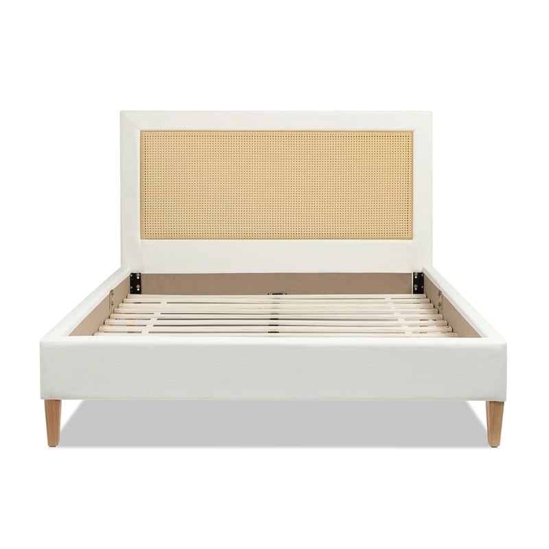 Pemberly Row Upholstered Cane-Back Platform Bed Queen Snow White