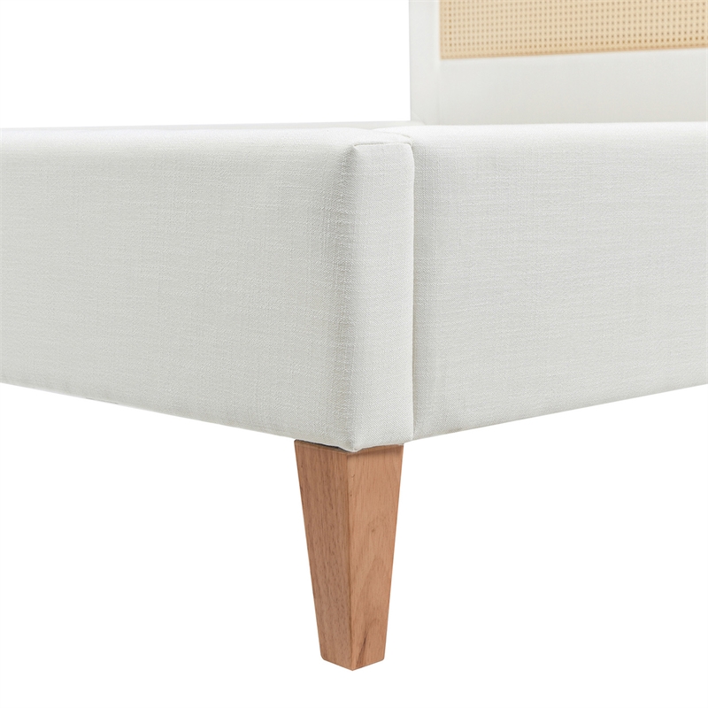 Pemberly Row Upholstered Cane-Back Platform Bed Queen Snow White