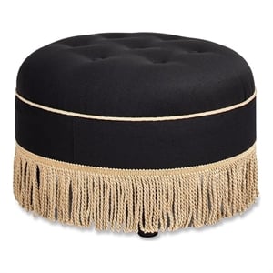 Pemberly Row 24&quot Round Upholstered Accent Ottoman in Jet Black
