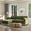Pemberly Row Velvet Upholstered Reversible Chaise Sectional Sofa in Olive Green