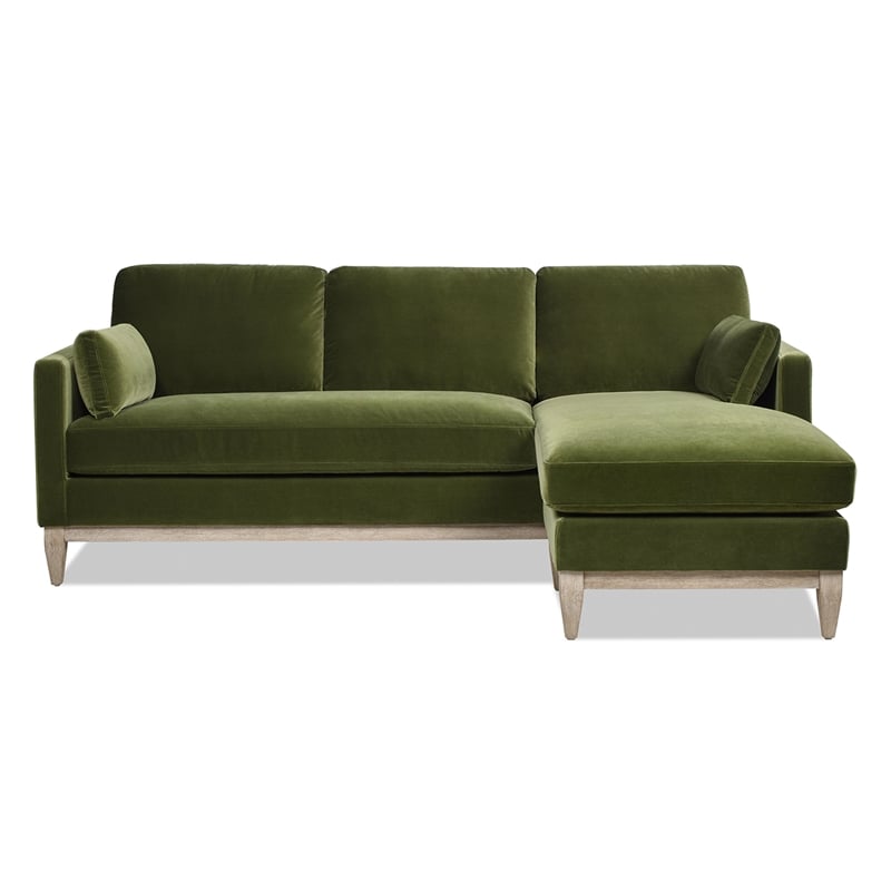 Pemberly Row Velvet Upholstered Reversible Chaise Sectional Sofa in Olive Green