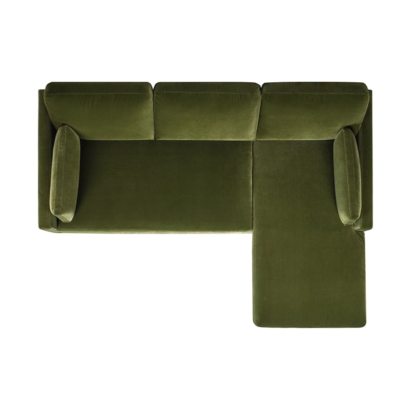Pemberly Row Velvet Upholstered Reversible Chaise Sectional Sofa in Olive Green