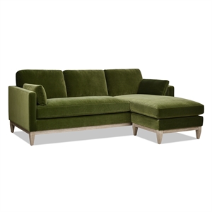 Pemberly Row Velvet Upholstered Reversible Chaise Sectional Sofa in Olive Green