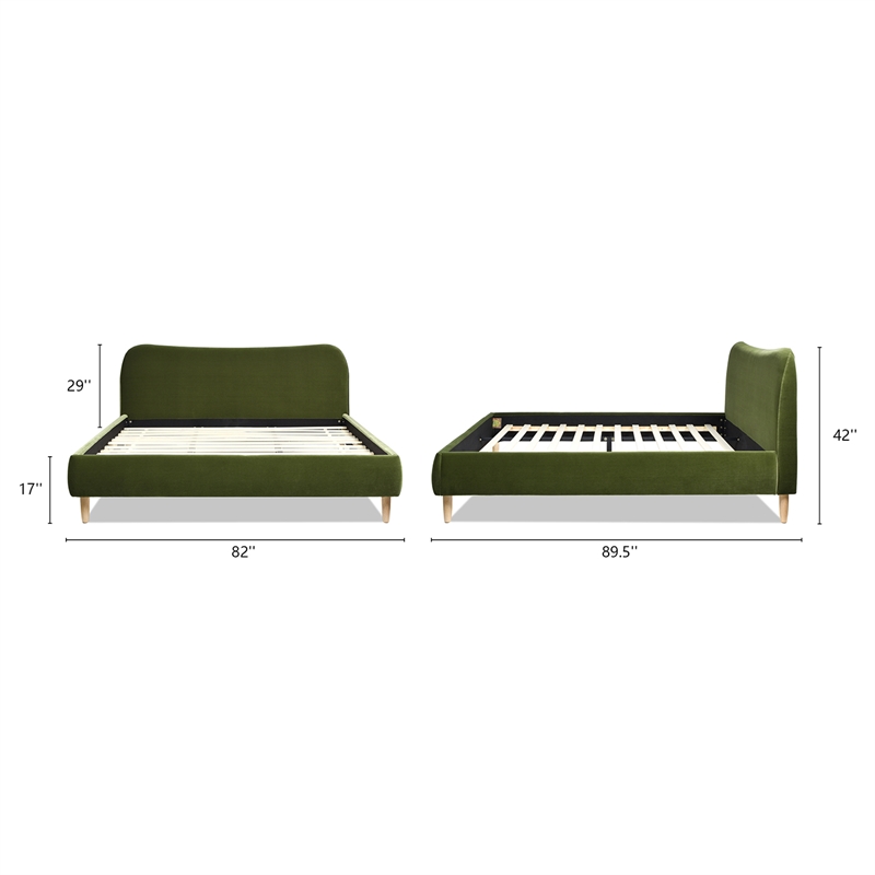 Pemberly Row Curved Headboard Upholstered Platform Bed King Olive Green