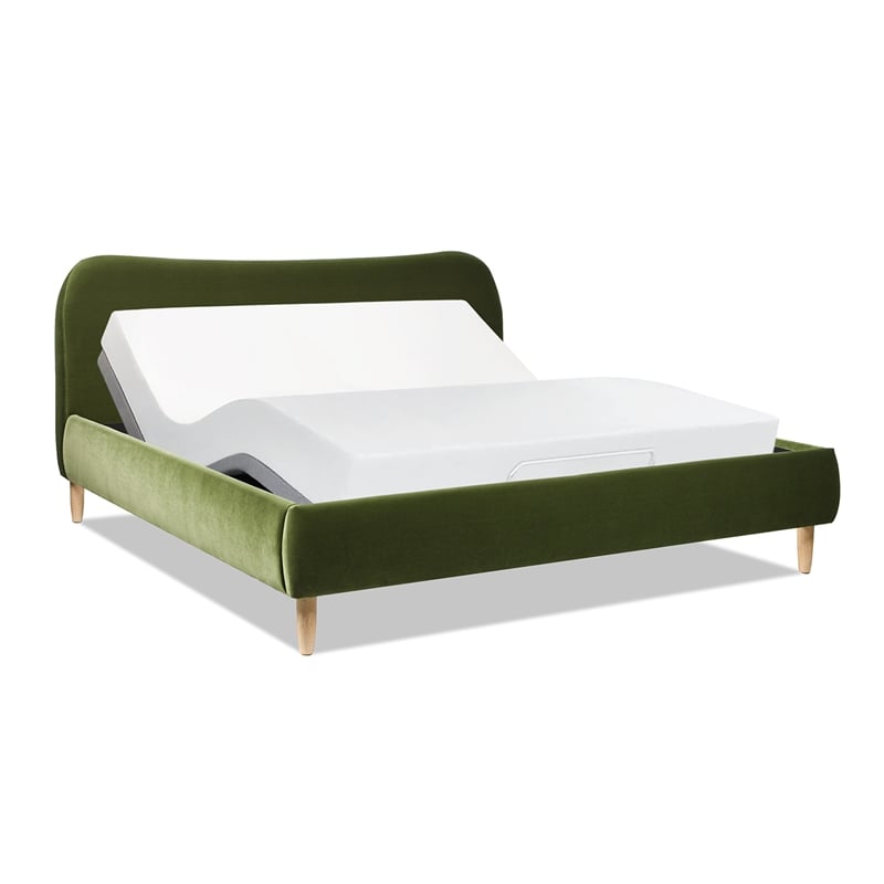 Pemberly Row Curved Headboard Upholstered Platform Bed King Olive Green