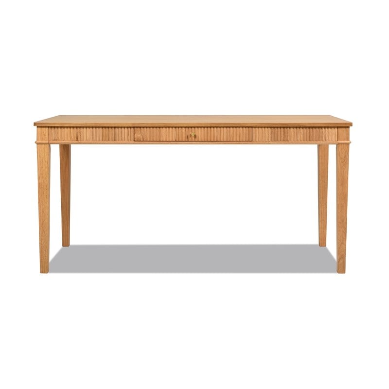 Pemberly Row Farmhouse 1-Drawer Fluted Home Office Writing Desk Natural Blonde