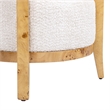 Pemberly Row Burl Wood Barrel Accent Arm Chair with Sealshell White Chenille
