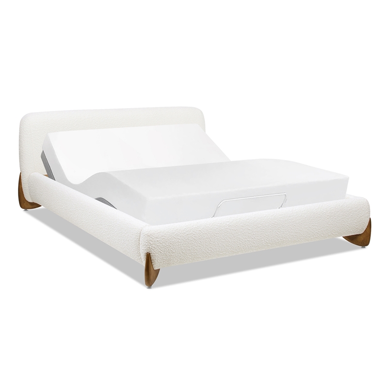 Pemberly Row Puffy Modern Platform Queen Bed Ivory White Boucle