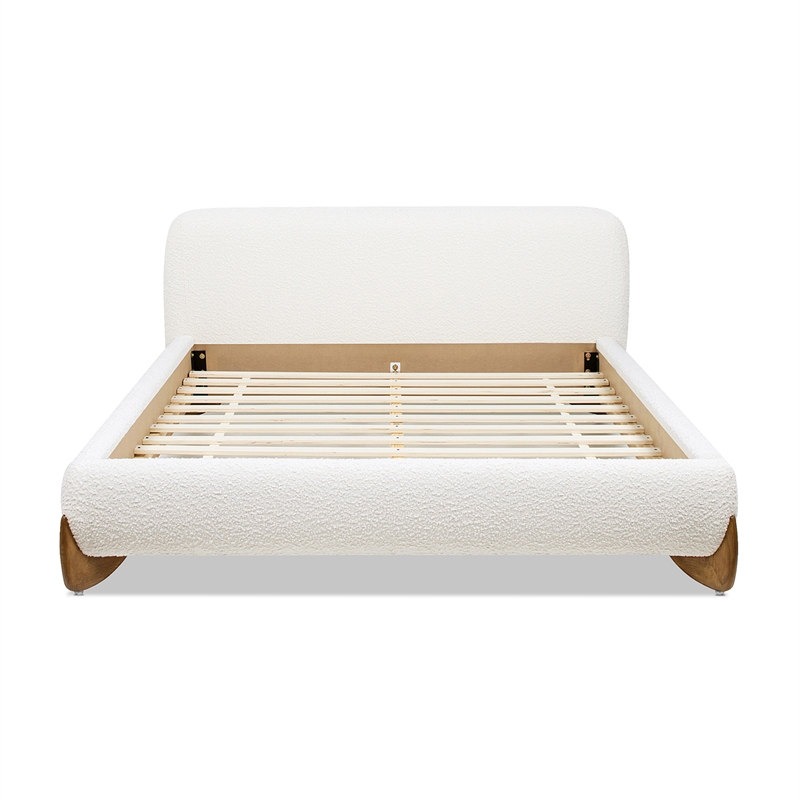 Pemberly Row Puffy Modern Platform Queen Bed Ivory White Boucle