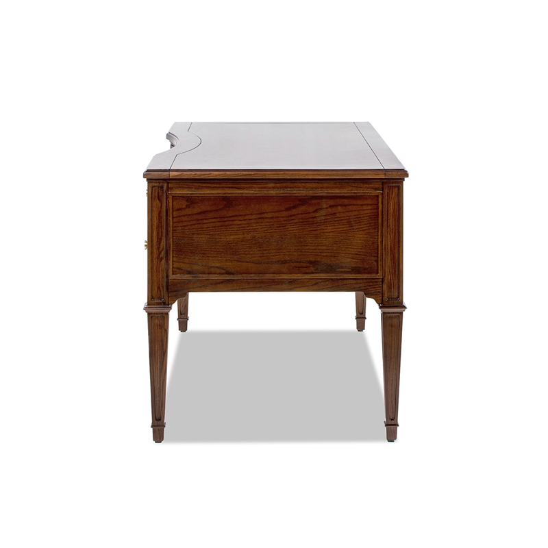 Pemberly Row Gold Accent 5-Drawer Wood Executive Desk Walnut Brown