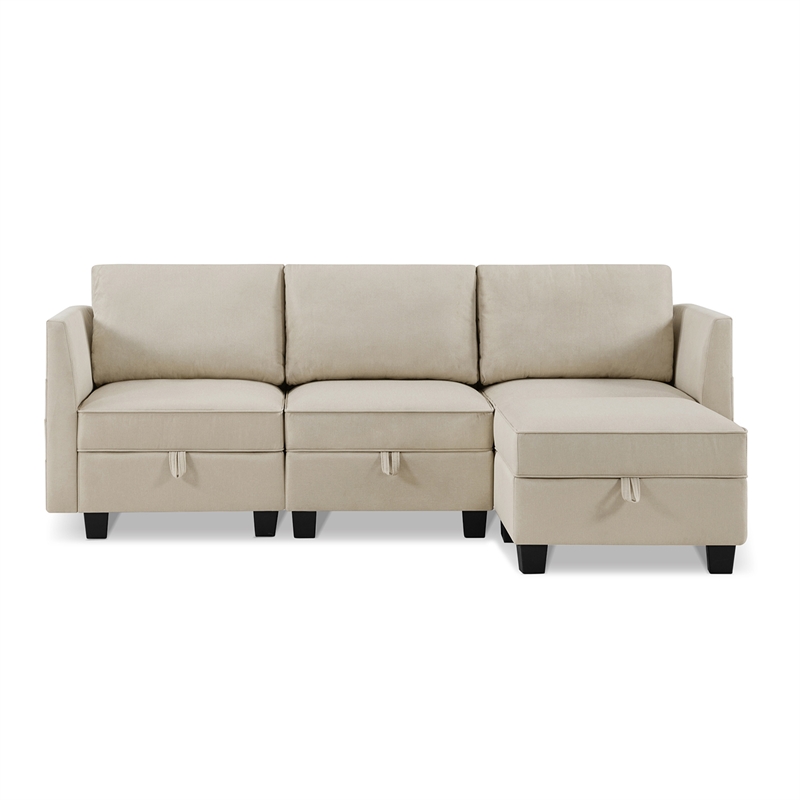 Pemberly Row Modular 4-Piece Storage Sectional Sofa Sandstone Beige Polyester