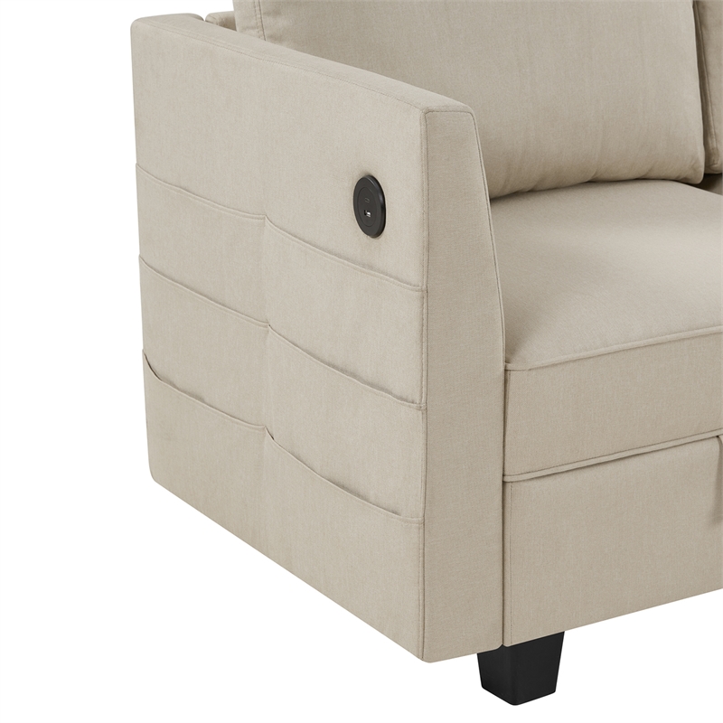 Pemberly Row Modular 4-Piece Storage Sectional Sofa Sandstone Beige Polyester