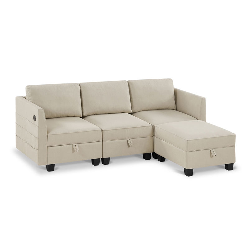 Pemberly Row Modular 4-Piece Storage Sectional Sofa Sandstone Beige Polyester