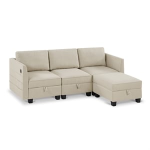 Pemberly Row Modular 4-Piece Storage Sectional Sofa Sandstone Beige Polyester
