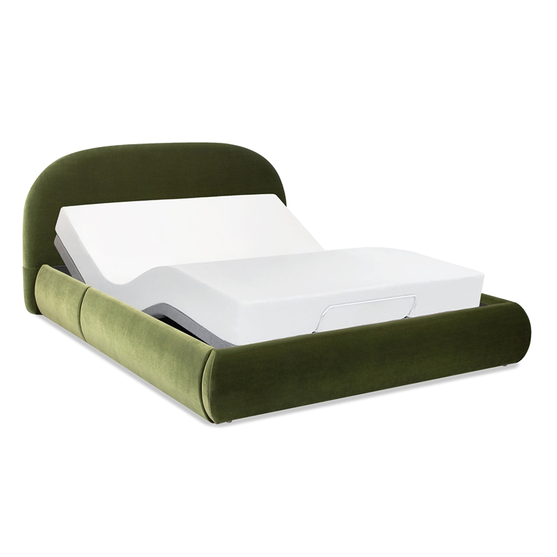 Pemberly Row Upholstered Platform Bed in Olive Green Performance Velvet