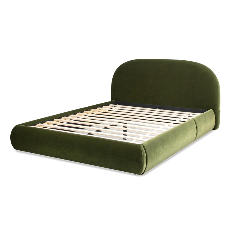 Pemberly Row Upholstered Platform Bed in Olive Green Performance Velvet