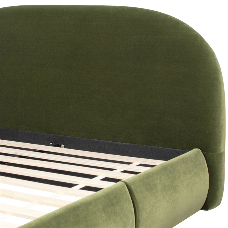 Pemberly Row Upholstered Platform Bed in Olive Green Performance Velvet