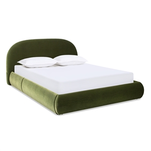 Pemberly Row Upholstered Platform Bed in Olive Green Performance Velvet