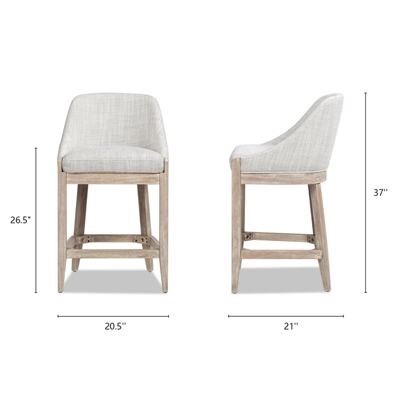Pemberly Row Coastal Curved Back Upholstered Counter Stool Gray Polyester Wool