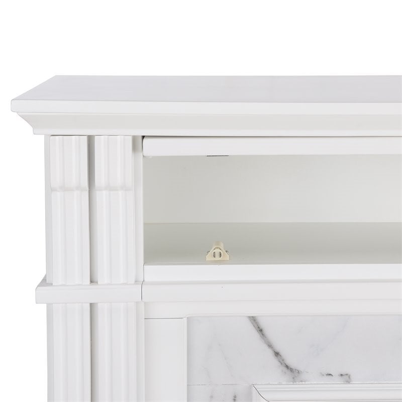 Pemberly Row Faux Marble Electric Fireplace TV Stand in White