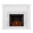 Pemberly Row Faux Marble Electric Fireplace TV Stand in White