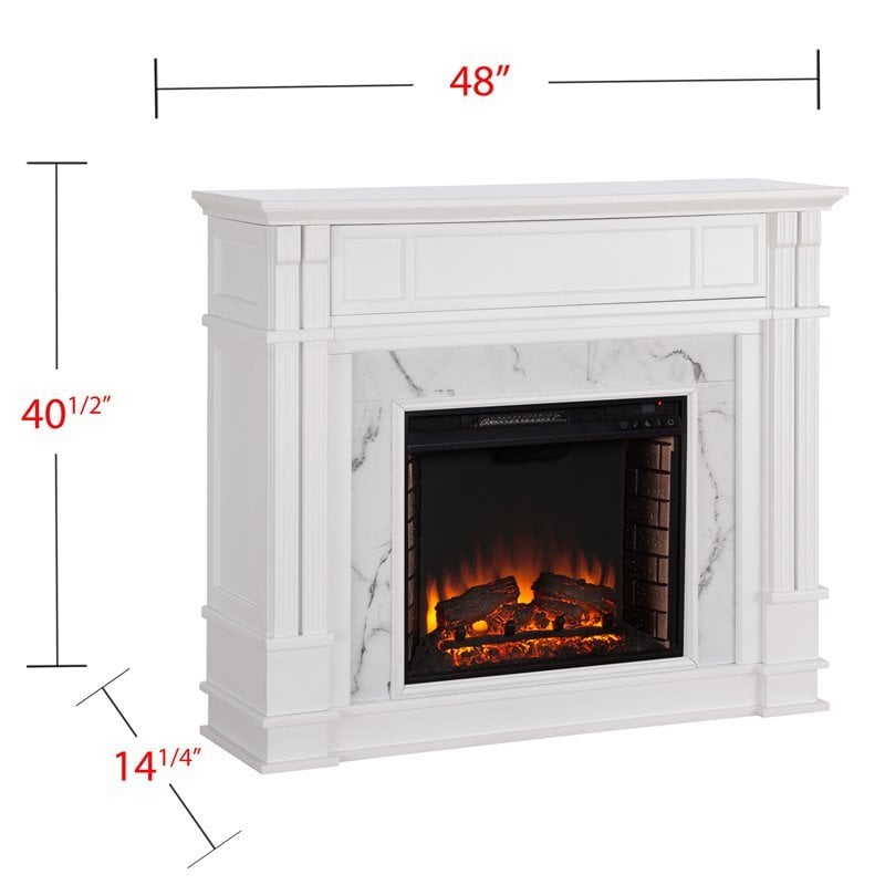 Pemberly Row Faux Marble Electric Fireplace TV Stand in White