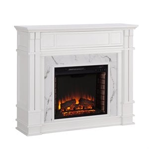 Pemberly Row Faux Marble Electric Fireplace TV Stand in White