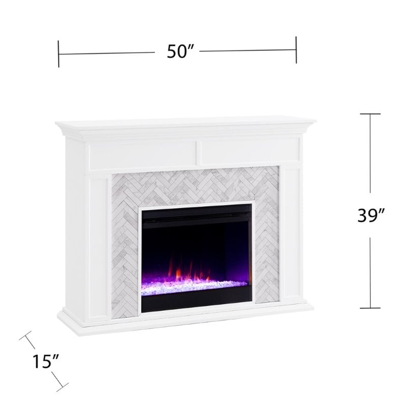 Pemberly Row Contemporary Tiled Marble Color Changing Electric Fireplace