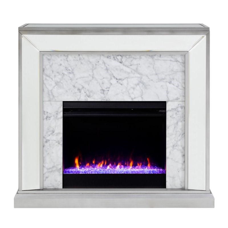 Pemberly Row Contemporary Mirrored Color Changing Electric Fireplace