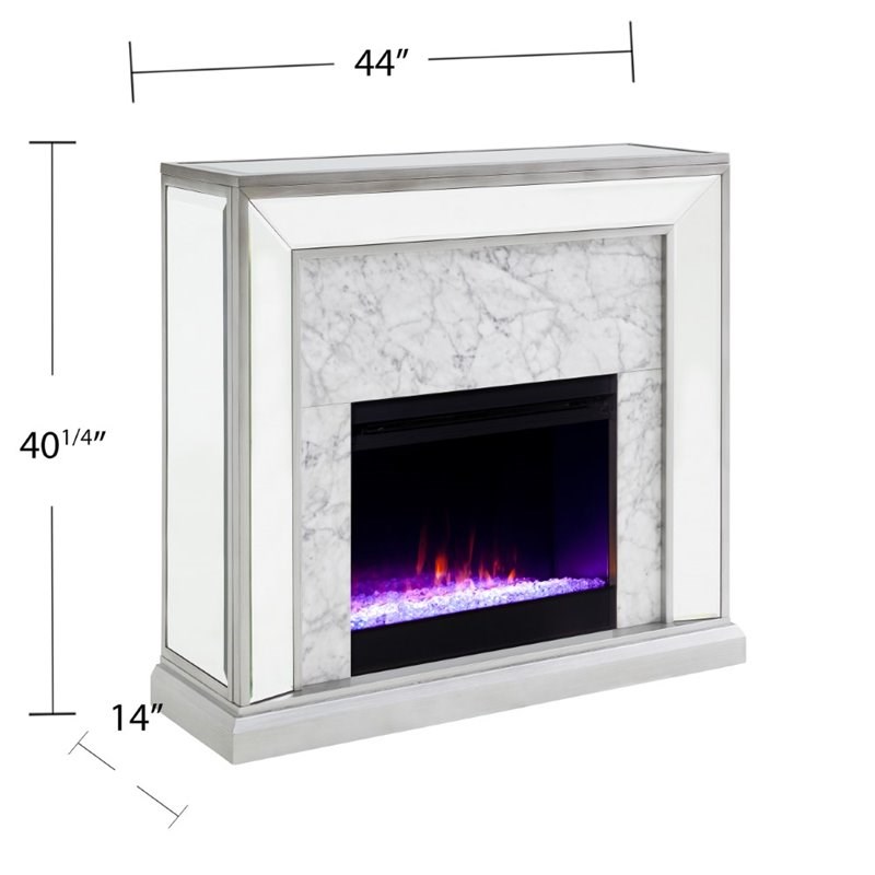Pemberly Row Contemporary Mirrored Color Changing Electric Fireplace