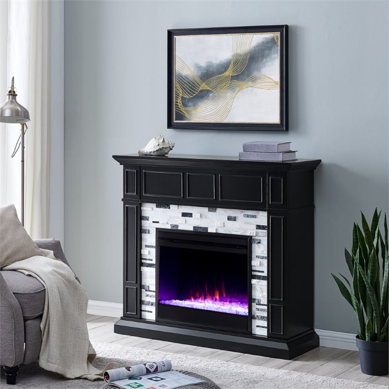 Pemberly Row Marble Color Changing Electric Fireplace in Black