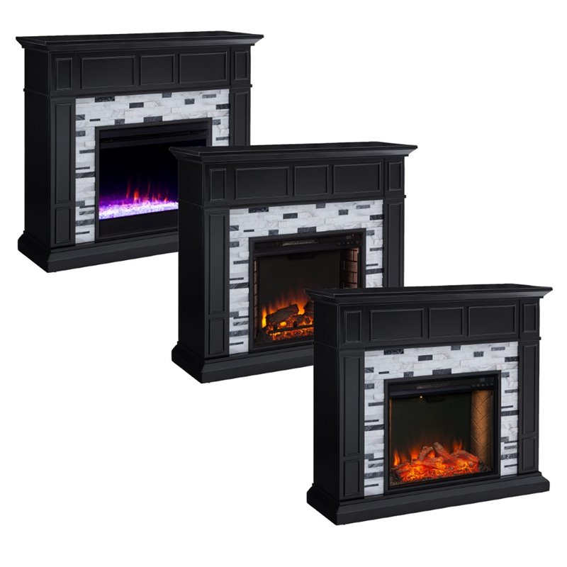 Pemberly Row Marble Color Changing Electric Fireplace in Black