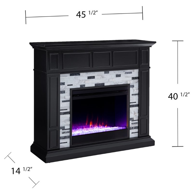 Pemberly Row Marble Color Changing Electric Fireplace in Black