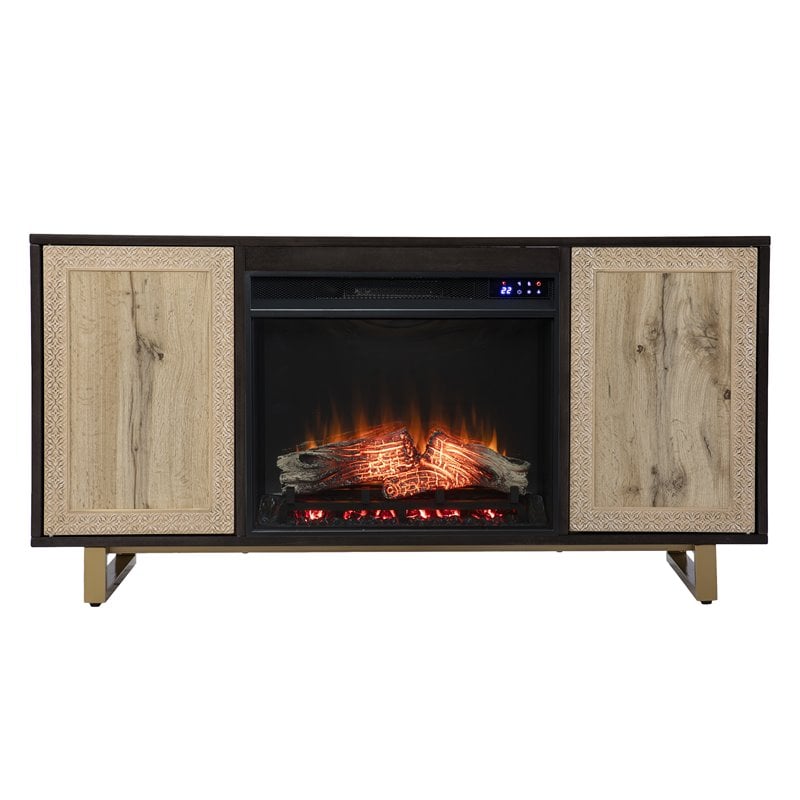 Pemberly Row Transitional Wood Electric Media Fireplace in Brown