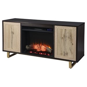 Pemberly Row Transitional Wood Electric Media Fireplace in Brown