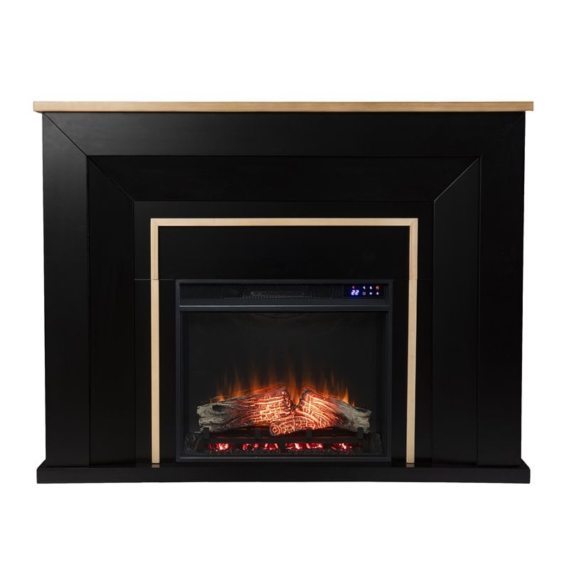 Pemberly Row Traditional Wood Electric Fireplace in Black Finish